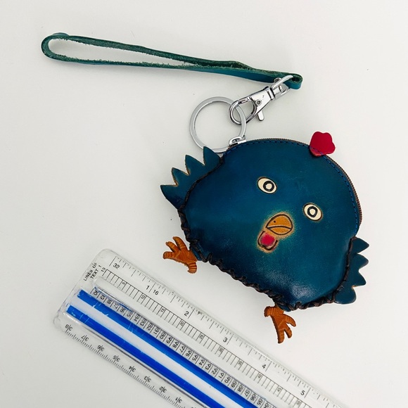 Made in Canada Leather Handmade Blue Hen Chicken Coin  Change Wallet Key Holder - Picture 4 of 4